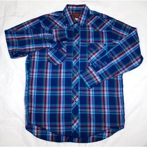 Rustler Mens Long Sleeve Pearl Snap Plaid Western Shirt Size‎ X Long Tails